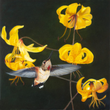 Diane Andrews Hall - Hummingbird with Tiger Lilies II