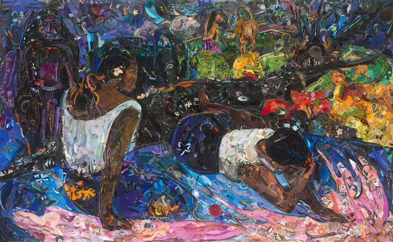 Photograph of collage of Gauguin painting, by Vik Muniz