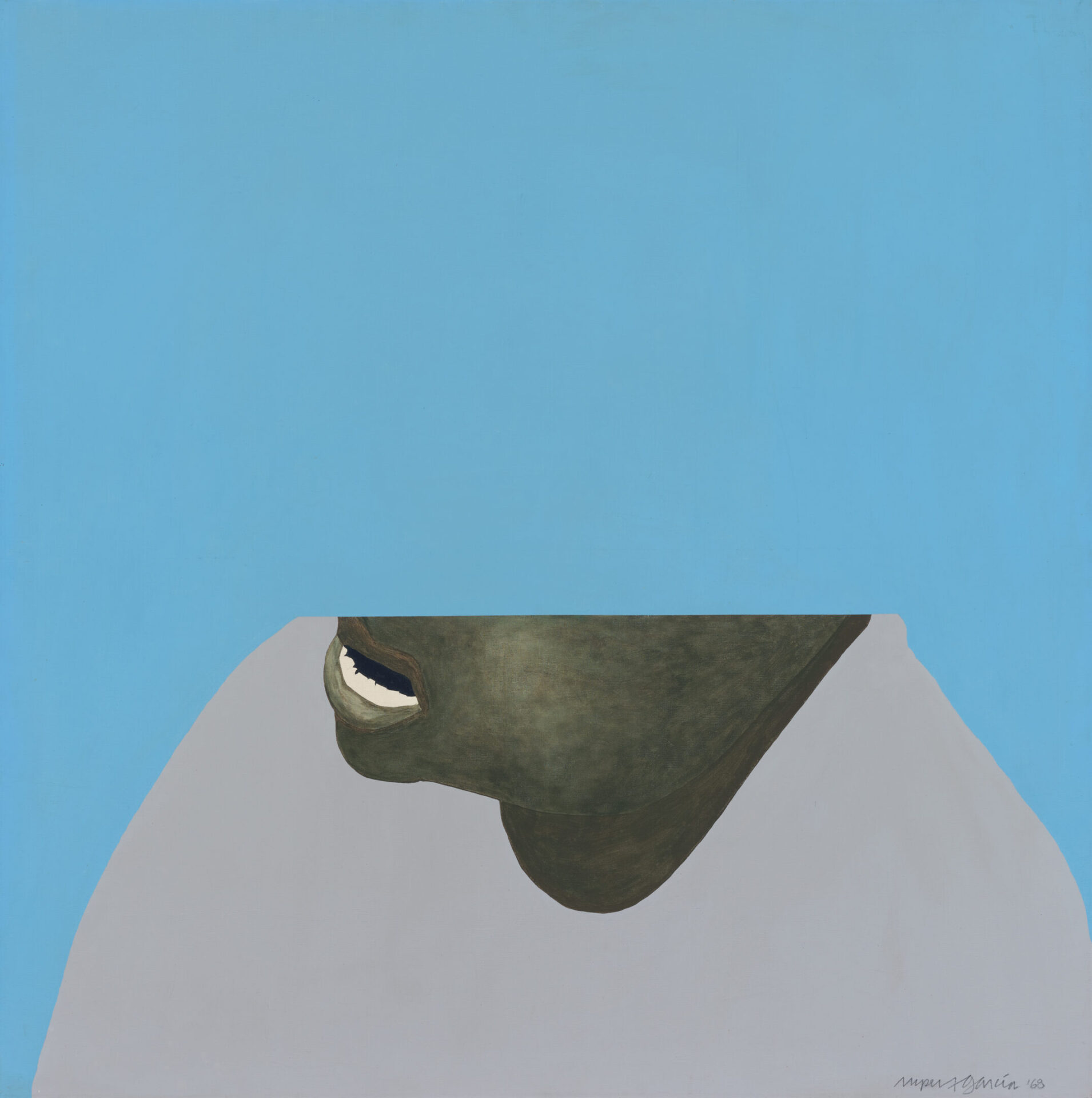 Painting with blue background and half face